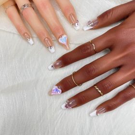 GGDDSHA 10pcs  Press On Nails Long CoffinFake Nails Fashion Rhinestone Design Art Charmsfor Women Handmade Nail Art Manicure Gradient,Luxe Amour (Option: L)