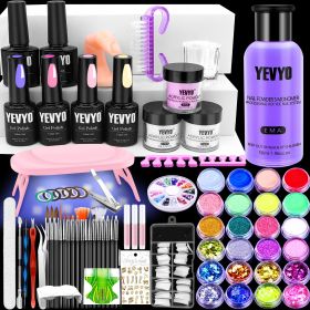 Acrylic Nail Kit With UV Light, 4 Colors Gel Polish Kit With 24 Glitter Colors Acrylic Powder Monomer Liquid (Option: W13535626)