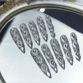 GGddsha Queen Of Haute Style Full Diamond Long AlmondPress On Nails PMMA Acrylic Handmade Nails Full Deluxe 3DCrystal Fake Nails,Glacial Empress (Option: L)