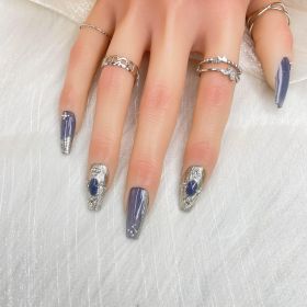 GGDDSHA 10pcs Press On Nails Long Coffin Fake NailsFashion Rhinestone Design Art Charms For WomenHandmade Nail Art Manicure Gradient,Mercury Veil (Option: L)