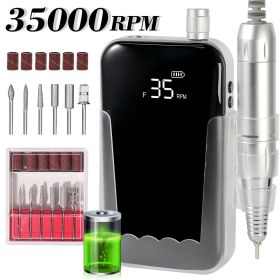 Professional Electric Nail Drill, 45000 RPM Cordless Rechargeable E-File Machine, With 12 Bits, Sanding Bands, LCD Display For Acrylic Gel Nails (Option: Black)