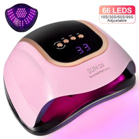 UV LED Nail Lamp, Nail Dryer For Gel Polish, 3 Timers Curing Lamp Professional Nail Light, 66Pcs Uv Beads And Automatic Sensor (Option: Pink)