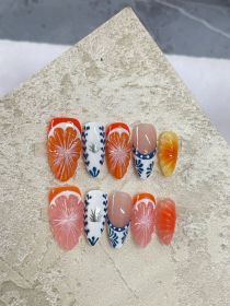 Hand-painted Three-dimensional Grapefruit High-grade Nail Dressing Hand-made (Option: Almond-S)