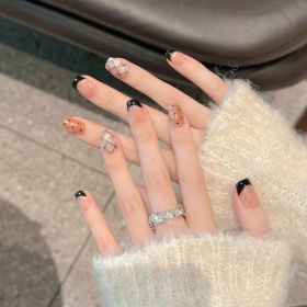 French Black Edge Classic Style Handmade Wearable Manicure (Option: Large L-2543 Ultra Short Ladder)