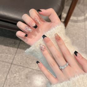 French Black Edge Classic Style Handmade Wearable Manicure (Option: Medium M-2545 Short Ladder)